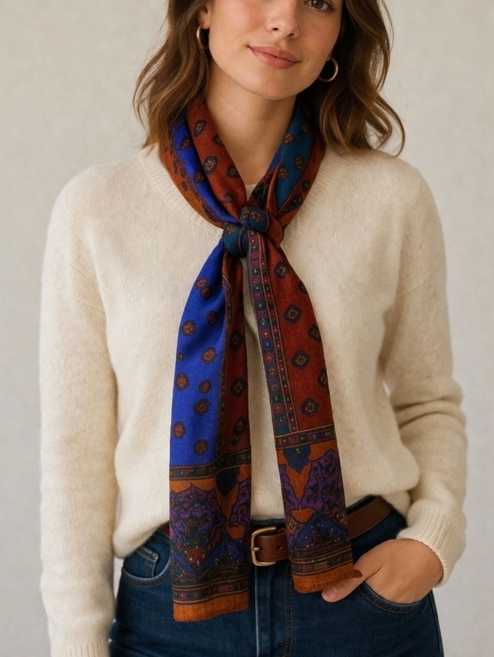 OSCAR DE LA RENTA Accessory Street Kashmir Pattern Wool Scarf